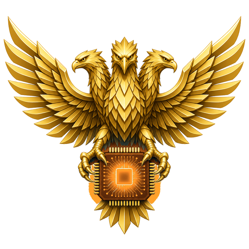 Sovereign Tech — three-headed eagle gripping a microchip